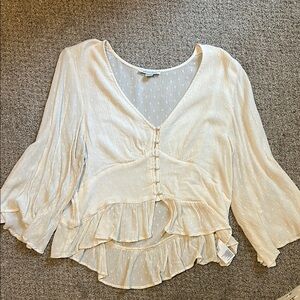 American Eagle Outfitters Cream Ruffled Bell Sleeve Blouse